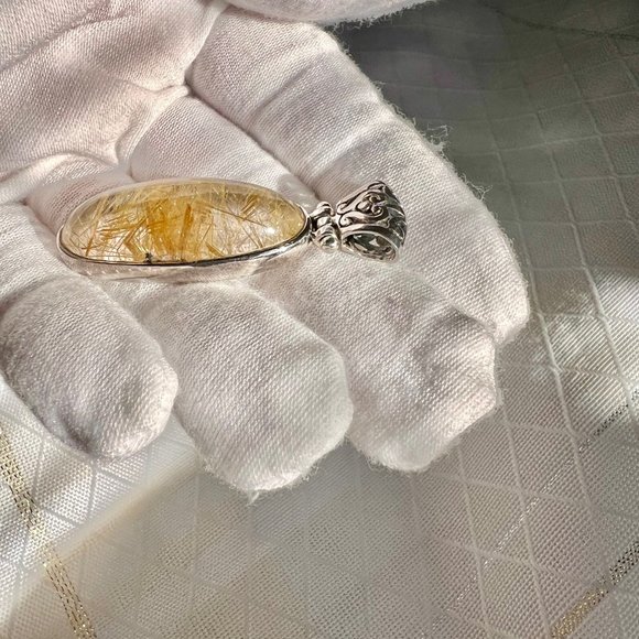 Vintage Rutilated Quartz Pendant, 925 Silver Necklace, Unisex Healing Jewelry - Picture 5 of 11